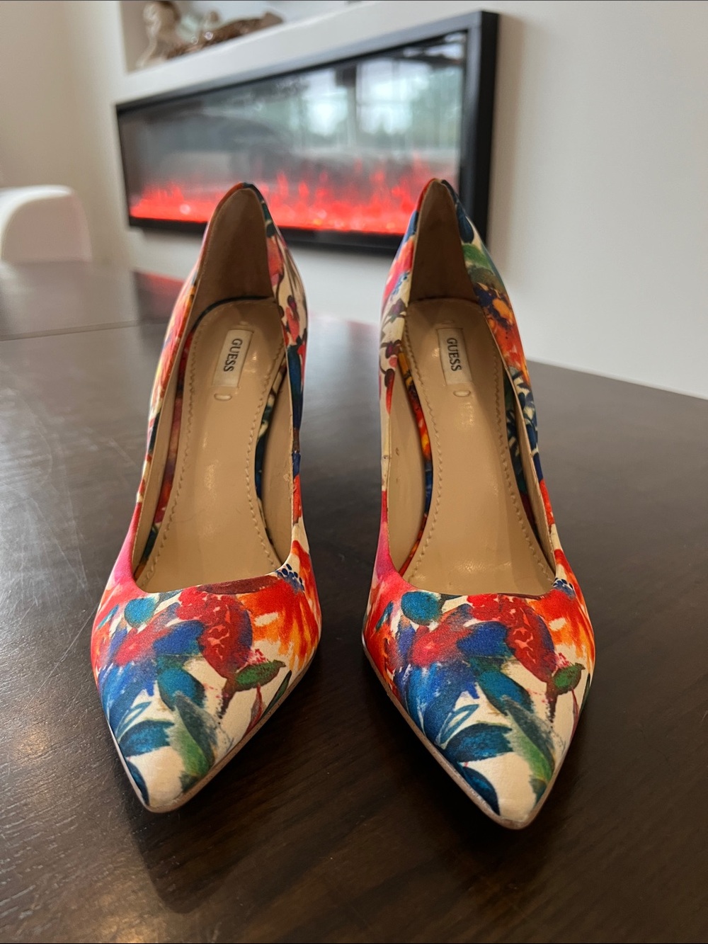 GUESS Multicolor Floral Pointed-Toe Heels